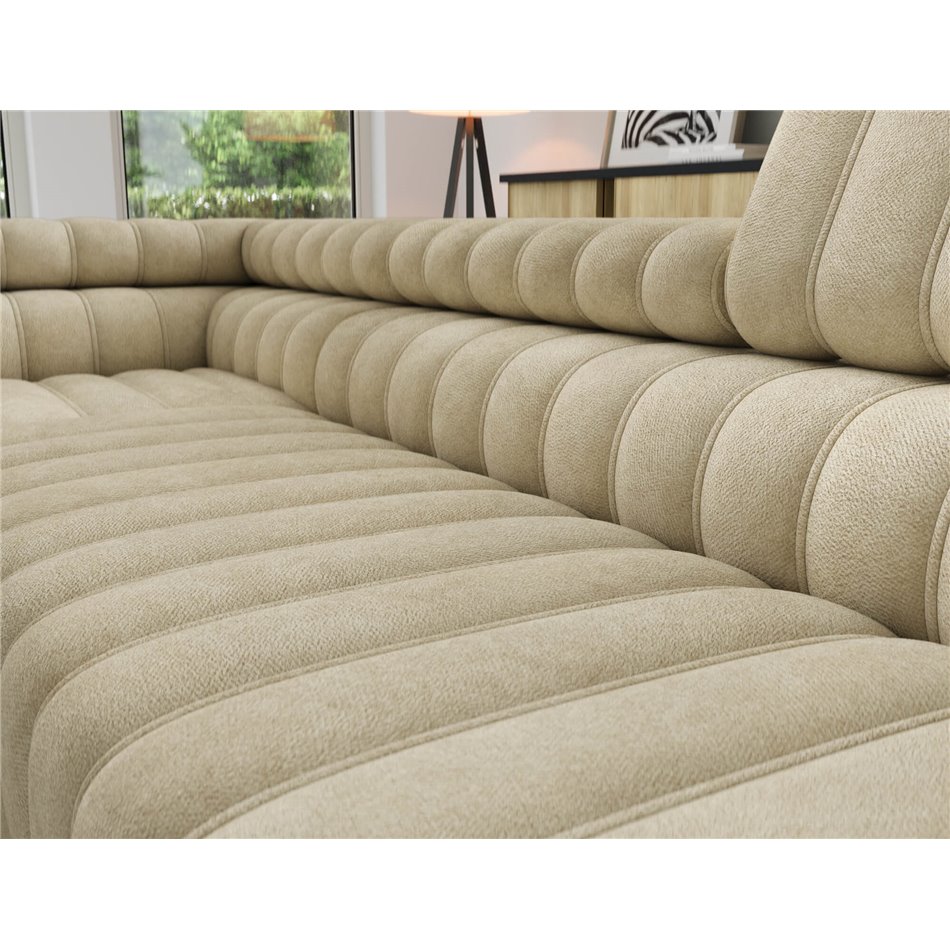 Corner sofa Elkanedo L, sleeping function, Aura 18, velvet, beige, H86x269x204cm