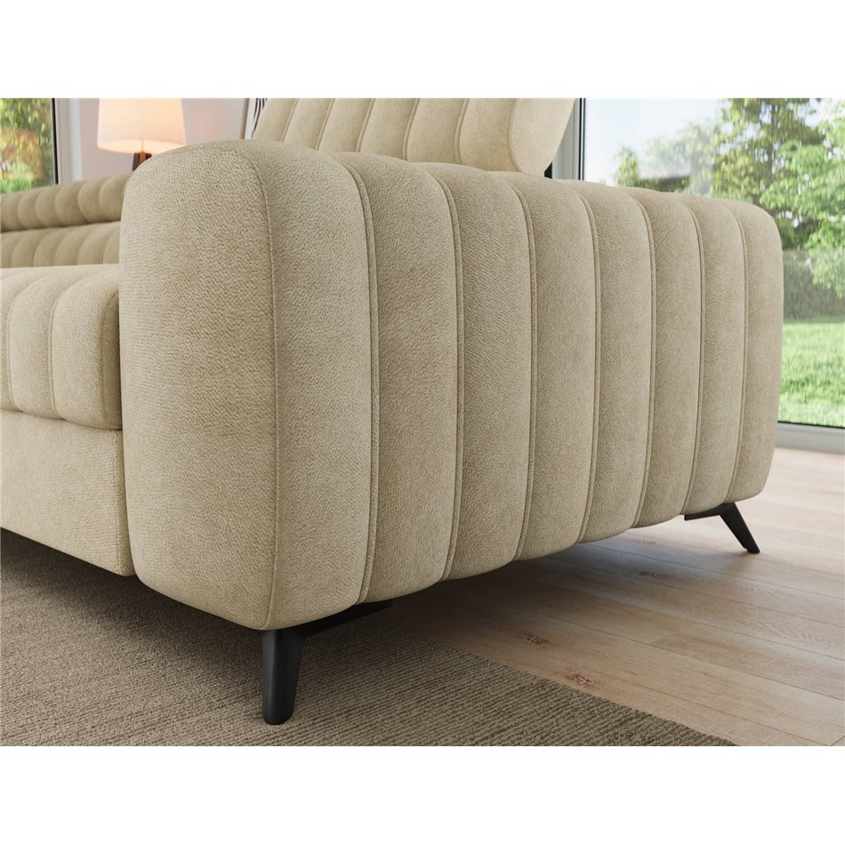 Corner sofa Elkanedo L, sleeping function, Aura 18, velvet, beige, H86x269x204cm