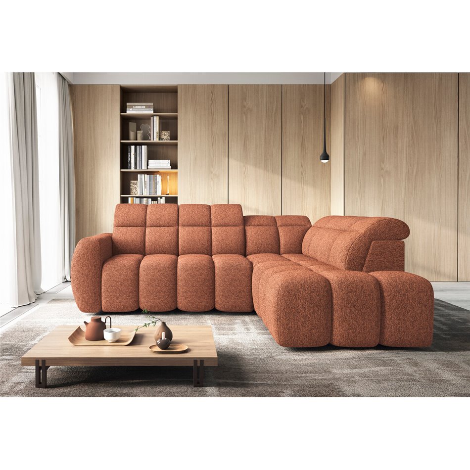 Corner sofa Elfalconn R, electrically extendable, Coralline 30, orange, H107x258x208cm