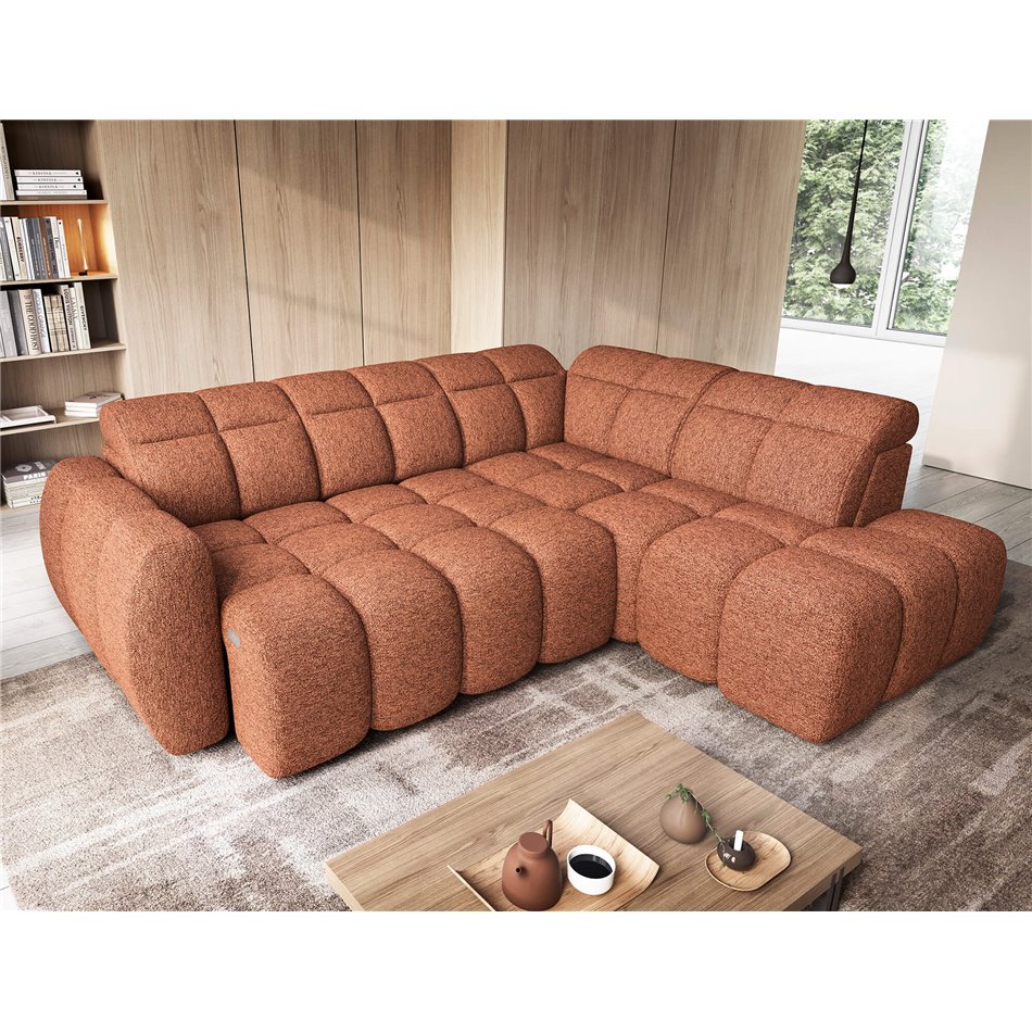Corner sofa Elfalconn R, electrically extendable, Coralline 30, orange, H107x258x208cm