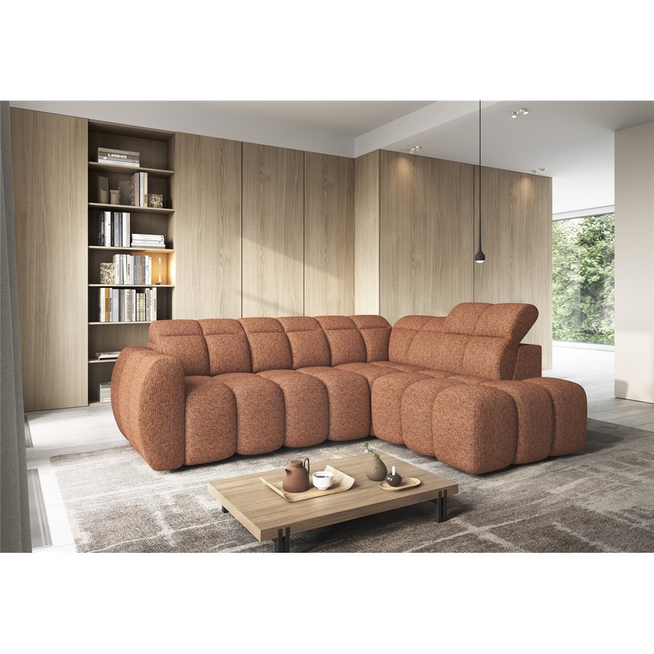 Corner sofa Elfalconn R, electrically extendable, Coralline 30, orange, H107x258x208cm