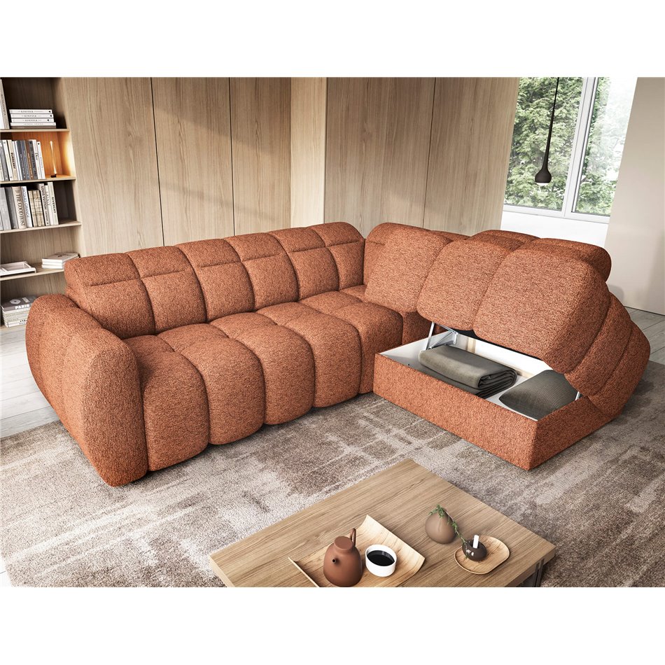 Corner sofa Elfalconn R, electrically extendable, Coralline 30, orange, H107x258x208cm