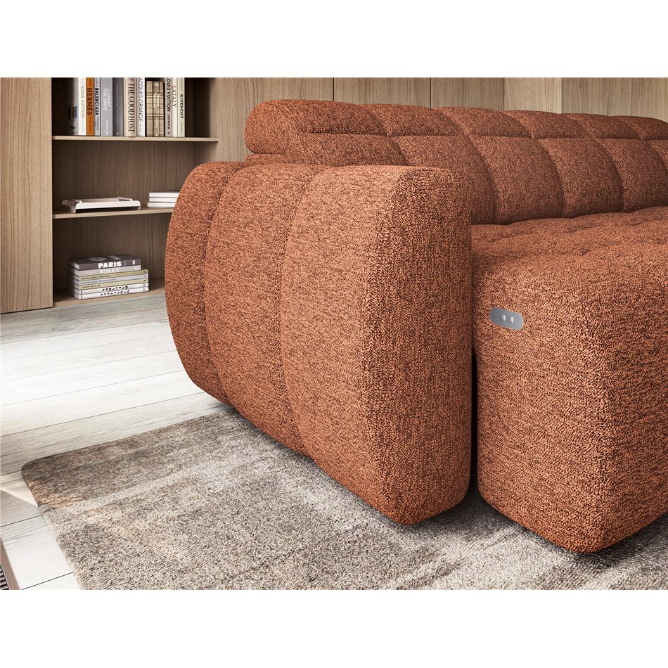 Corner sofa Elfalconn R, electrically extendable, Coralline 30, orange, H107x258x208cm
