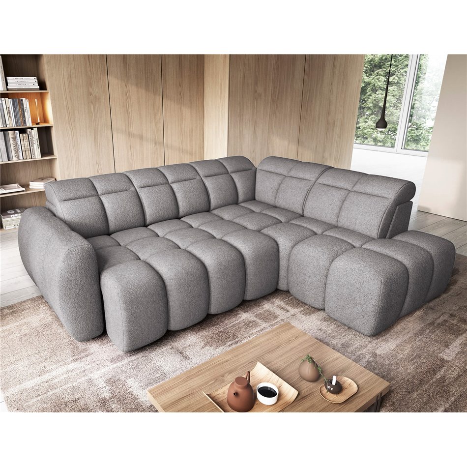 Corner sofa Elfalconn R, electrically extendable, Paolli 04, grey, H107x258x208cm