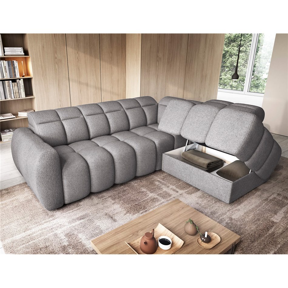 Corner sofa Elfalconn R, electrically extendable, Paolli 04, grey, H107x258x208cm