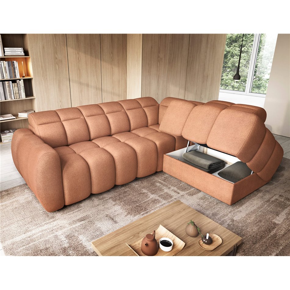 Corner sofa Elfalconn R, electrically extendable, Xillar 24, pink, H107x258x208cm