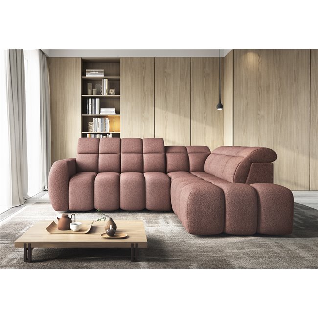Corner sofa Elfalconn R, electrically extendable, Paolli 24, pink, H107x258x208cm