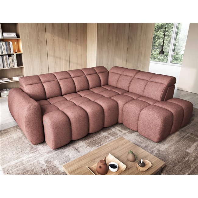Corner sofa Elfalconn R, electrically extendable, Paolli 24, pink, H107x258x208cm