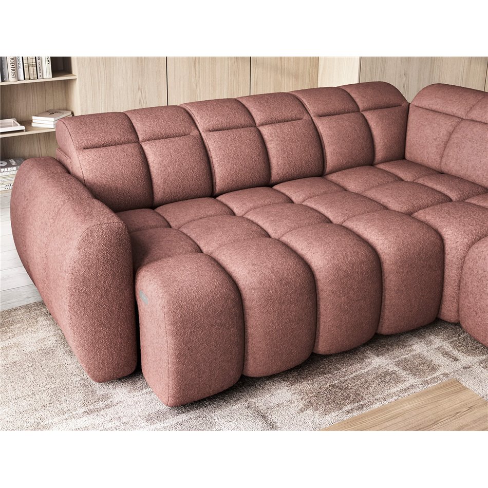 Corner sofa Elfalconn R, electrically extendable, Paolli 24, pink, H107x258x208cm