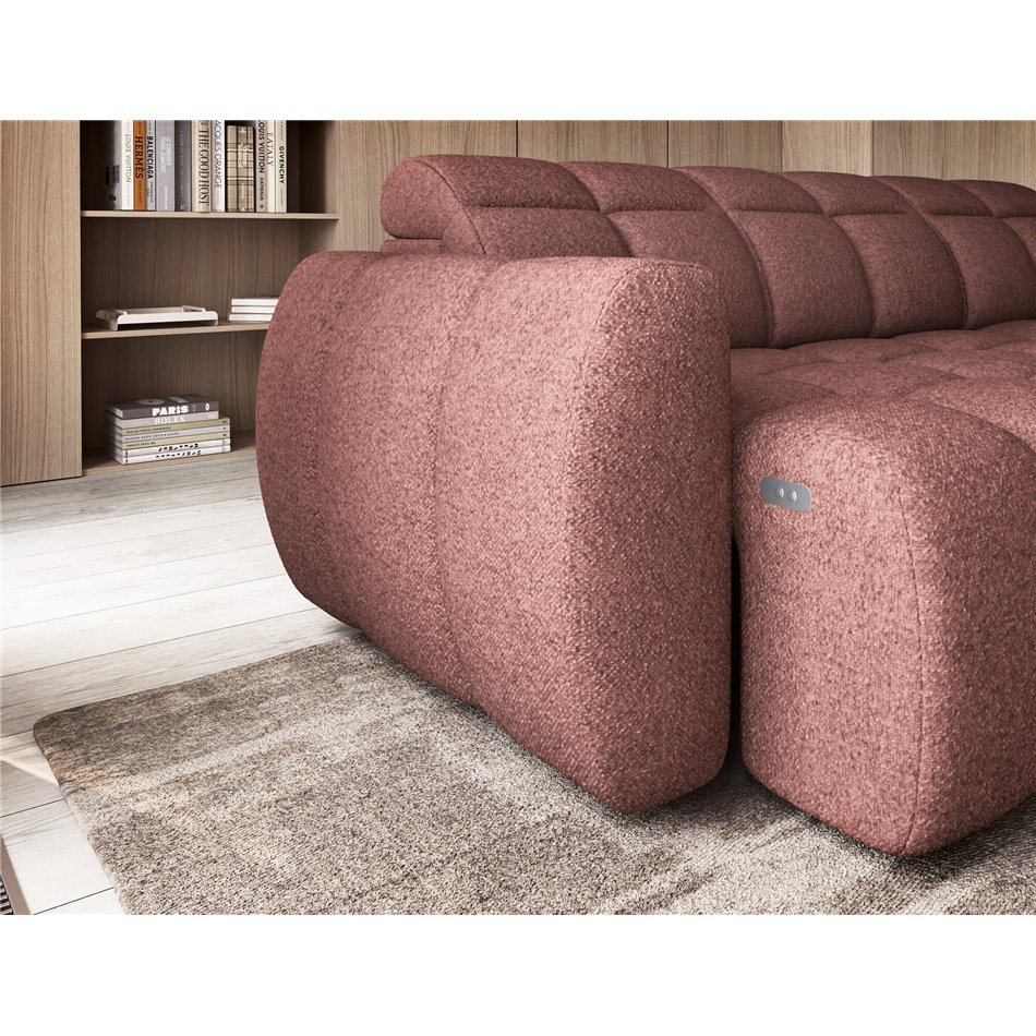 Corner sofa Elfalconn R, electrically extendable, Paolli 24, pink, H107x258x208cm