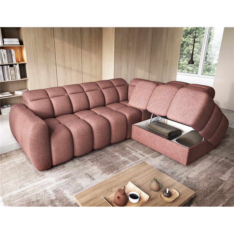 Corner sofa Elfalconn R, electrically extendable, Paolli 24, pink, H107x258x208cm