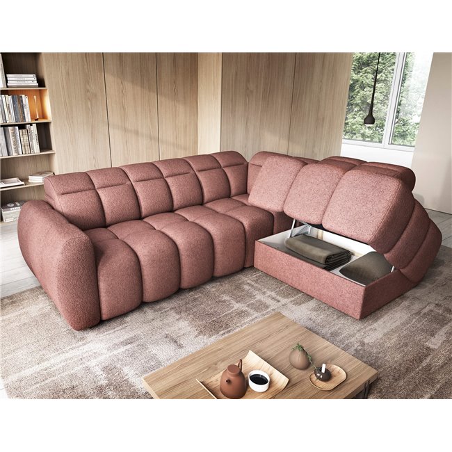 Corner sofa Elfalconn R, electrically extendable, Paolli 24, pink, H107x258x208cm