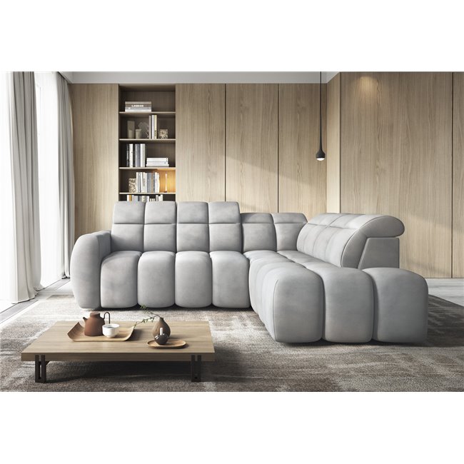 Corner sofa Elfalconn R, electrically extendable, Sola 04, grey, H107x258x208cm