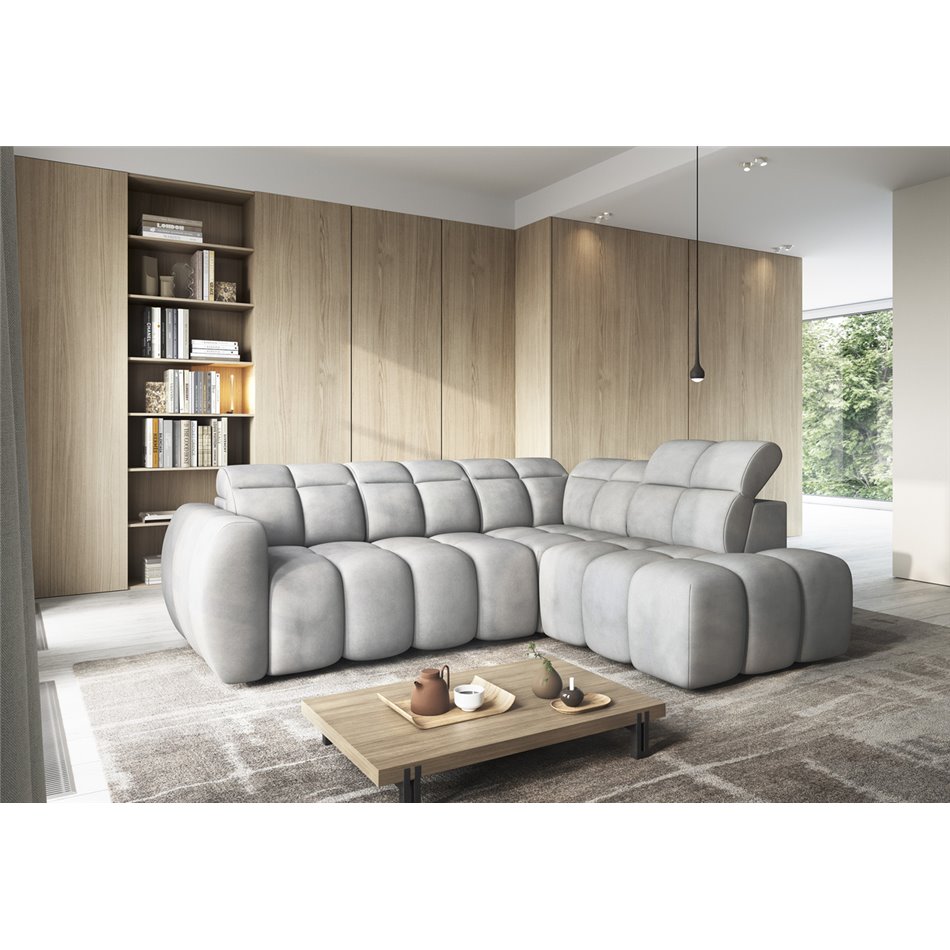 Corner sofa Elfalconn R, electrically extendable, Sola 04, grey, H107x258x208cm