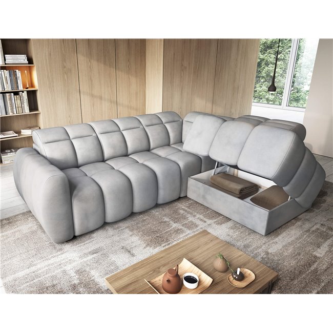 Corner sofa Elfalconn R, electrically extendable, Sola 04, grey, H107x258x208cm