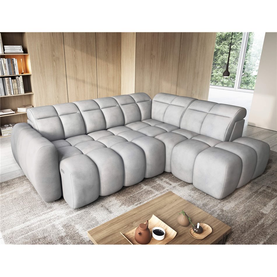 Corner sofa Elfalconn R, electrically extendable, Sola 04, grey, H107x258x208cm
