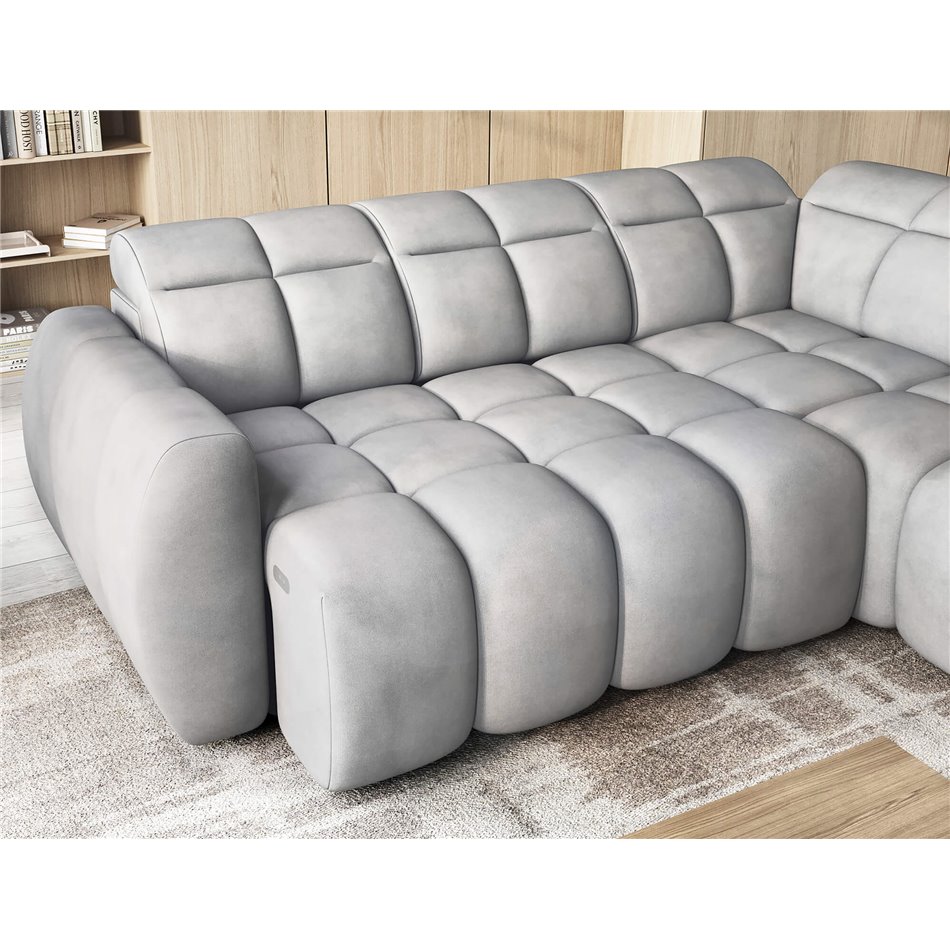 Corner sofa Elfalconn R, electrically extendable, Sola 04, grey, H107x258x208cm