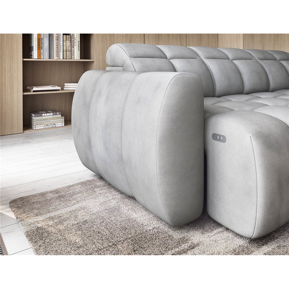 Corner sofa Elfalconn R, electrically extendable, Sola 04, grey, H107x258x208cm