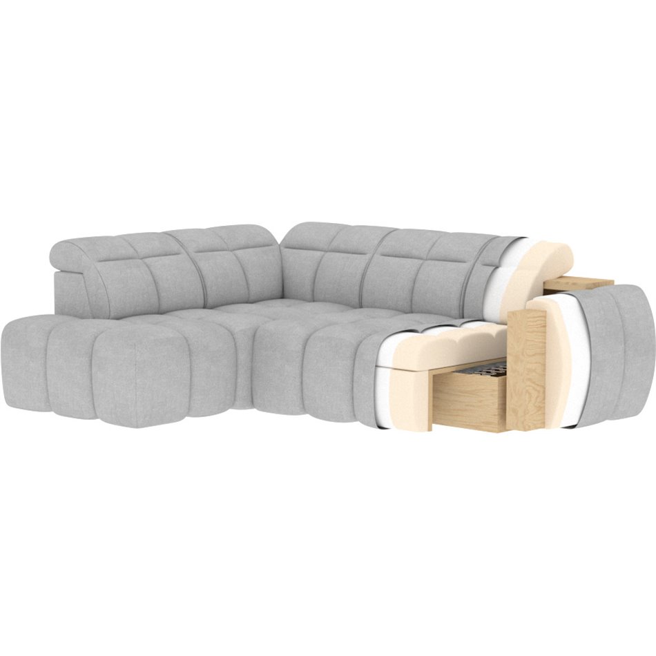 Corner sofa Elfalconn R, electrically extendable, Sola 04, grey, H107x258x208cm