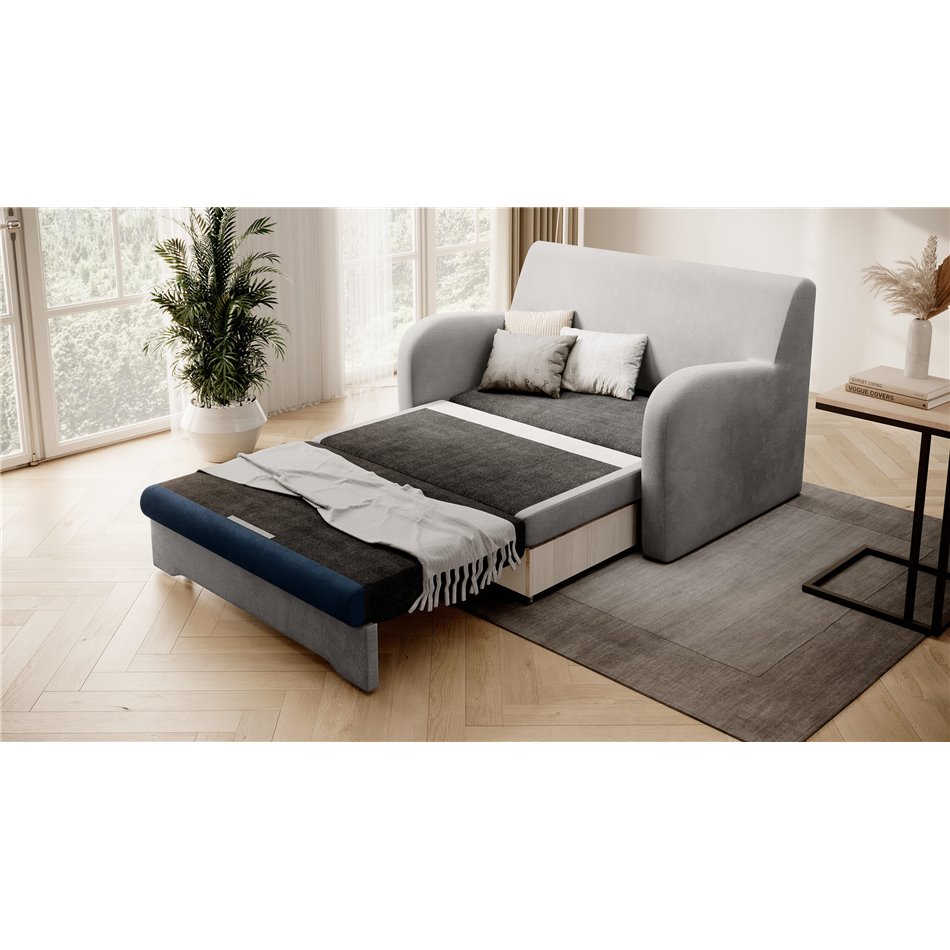Sofa bed Elario, sleeping function, Nube 03, Nube 40, velvet, grey, H85x130x103cm
