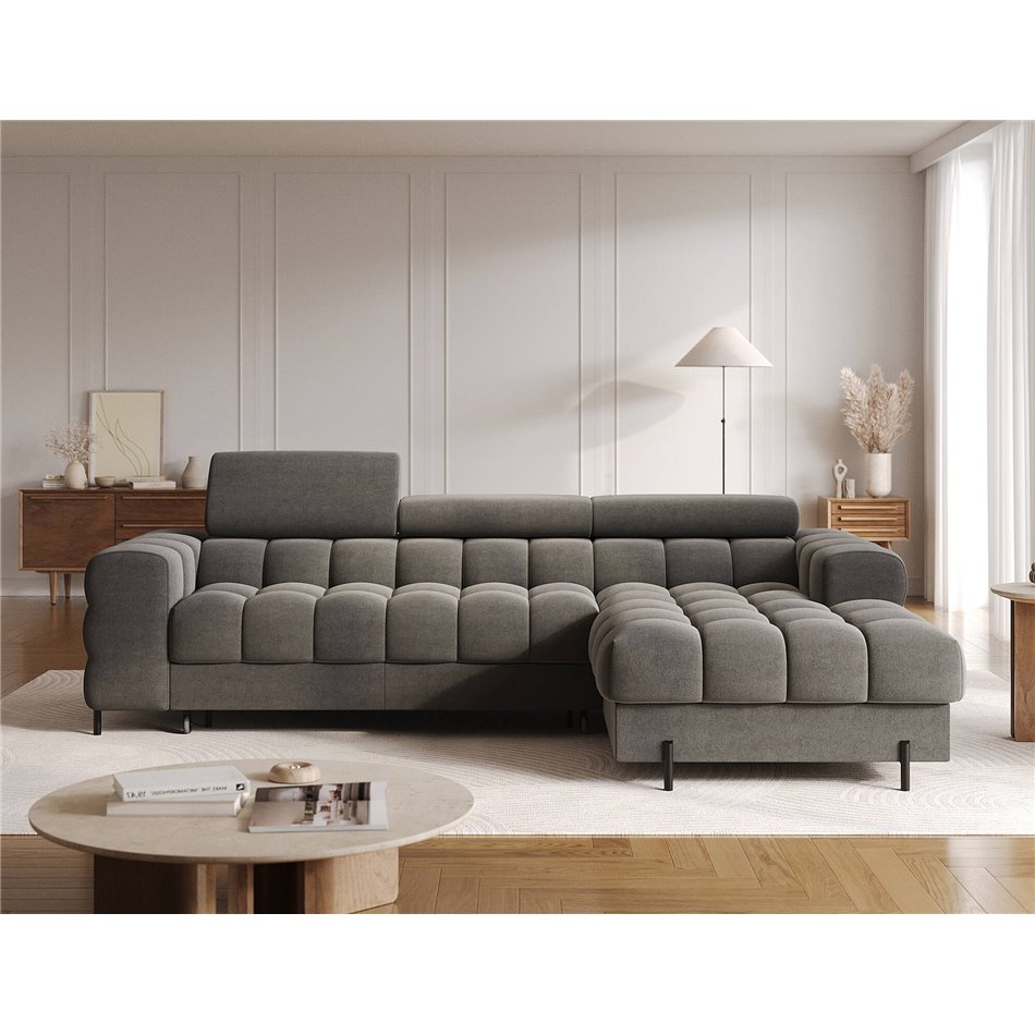 Corner sofa Elferlo R, sleeping function, Sola 06, dark grey, H93x285x181cm