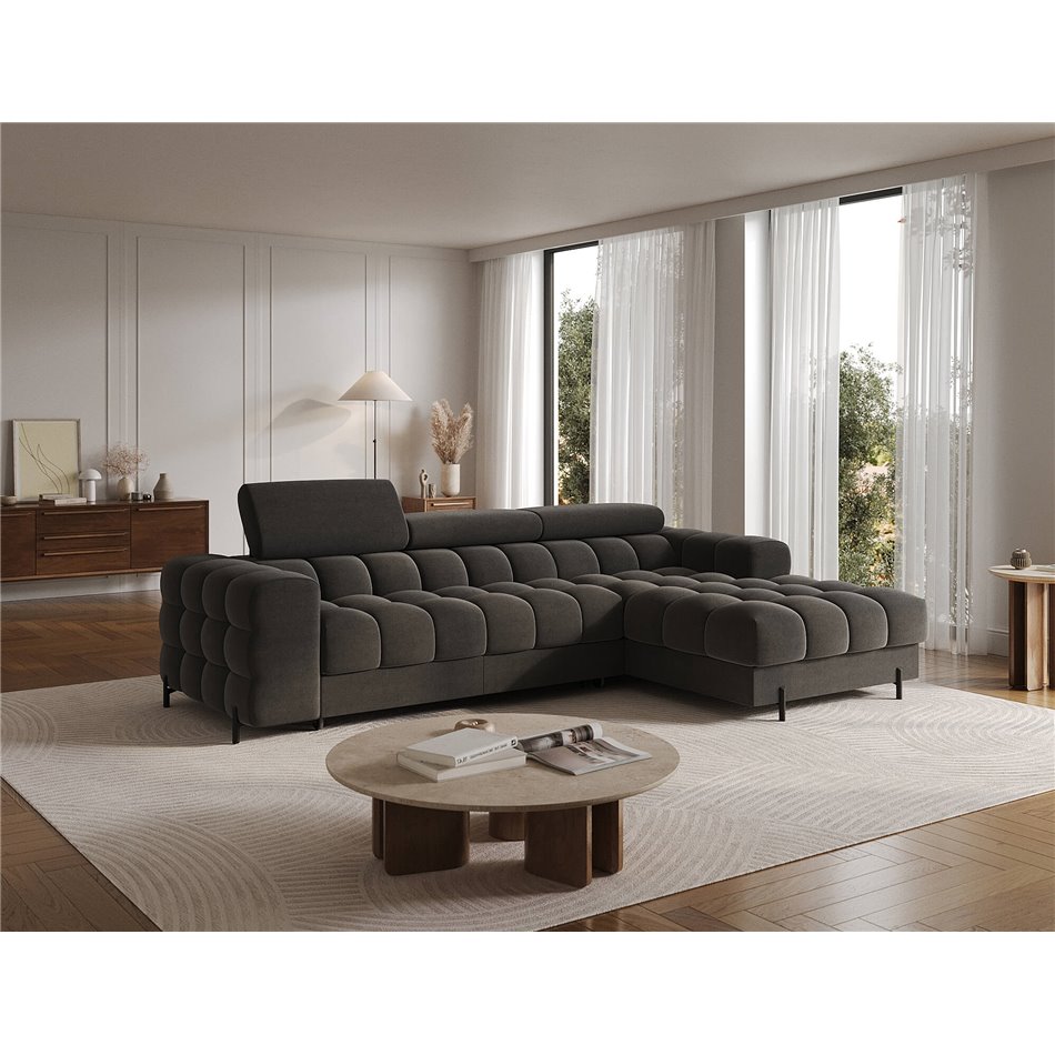 Corner sofa Elferlo R, sleeping function, Sola 06, dark grey, H93x285x181cm