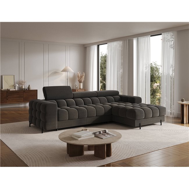 Corner sofa Elferlo R, sleeping function, Sola 06, dark grey, H93x285x181cm