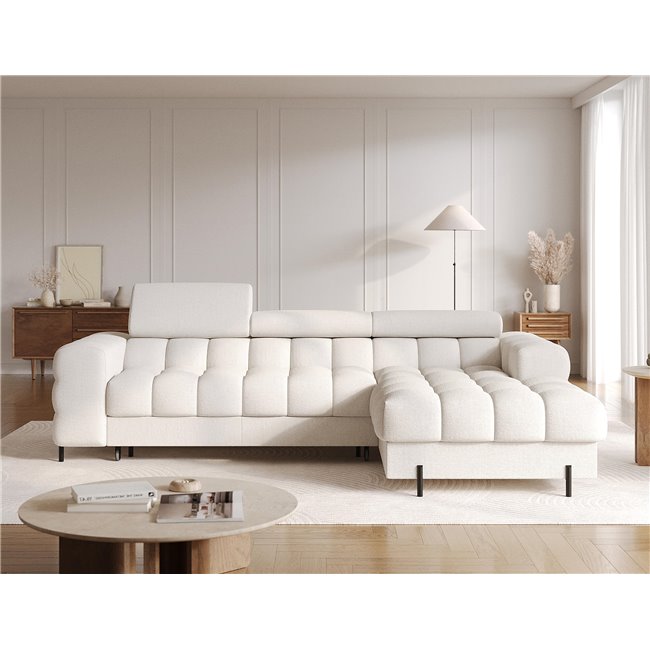 Corner sofa Elferlo R, sleeping function, Amore 01, boucle, white, H93x285x181cm