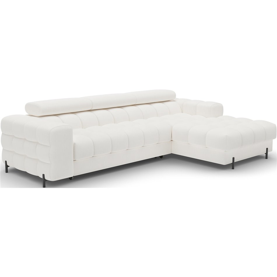 Corner sofa Elferlo R, sleeping function, Amore 01, boucle, white, H93x285x181cm