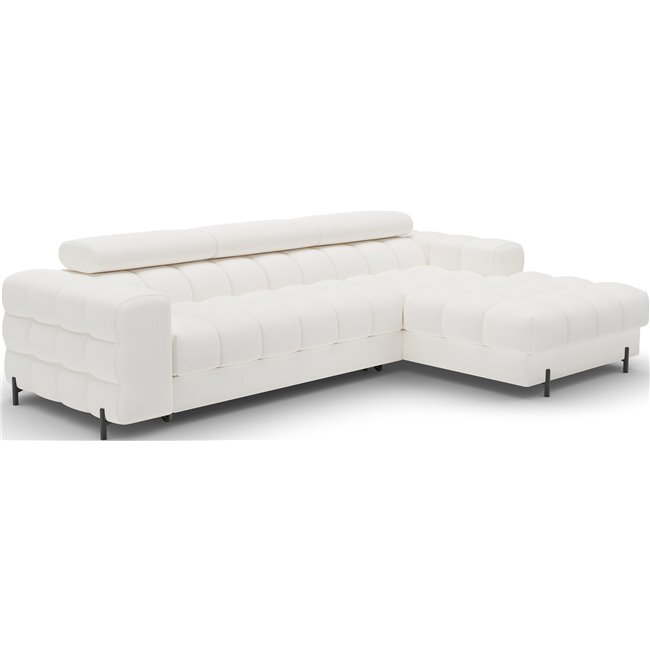 Corner sofa Elferlo R, sleeping function, Amore 01, boucle, white, H93x285x181cm