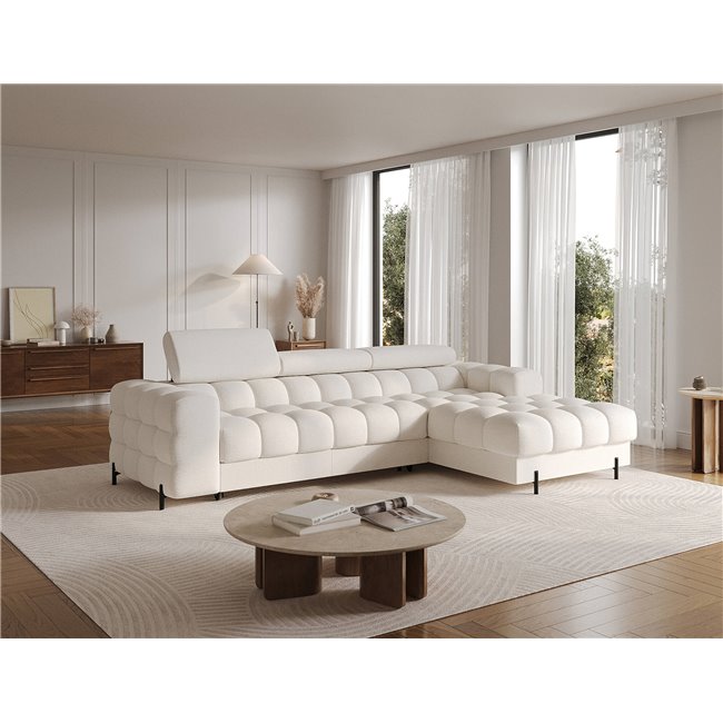 Corner sofa Elferlo R, sleeping function, Amore 01, boucle, white, H93x285x181cm