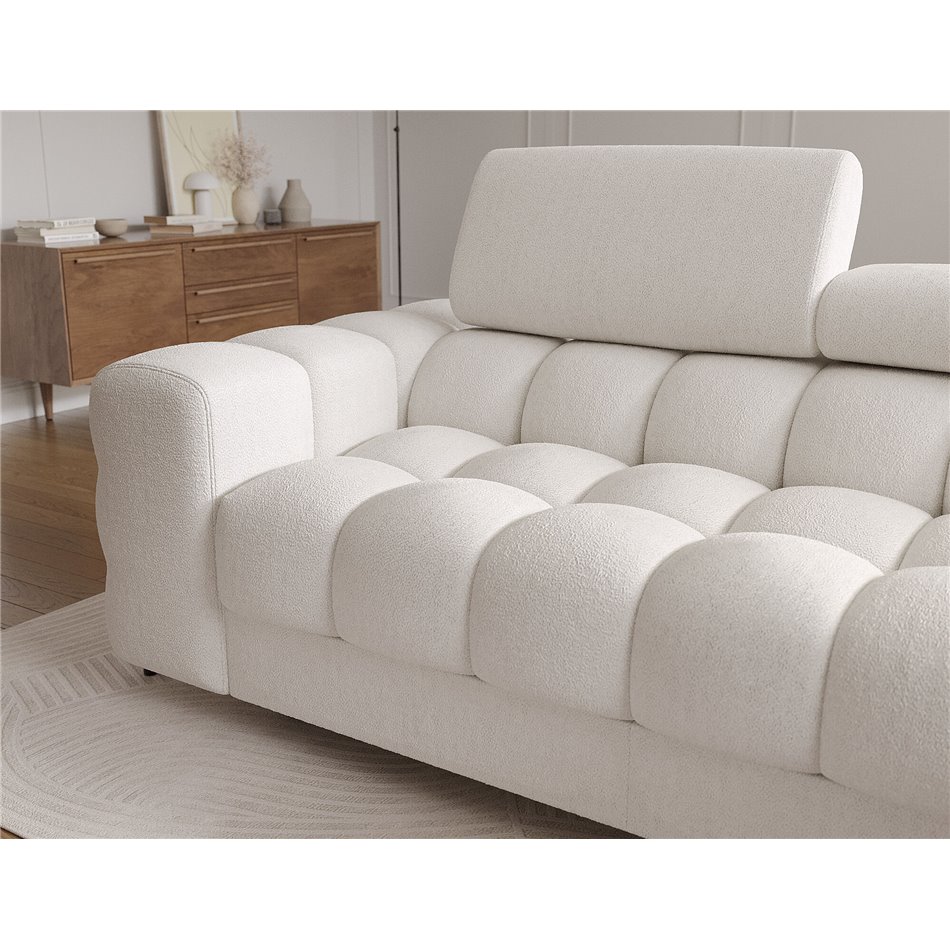 Corner sofa Elferlo R, sleeping function, Amore 01, boucle, white, H93x285x181cm