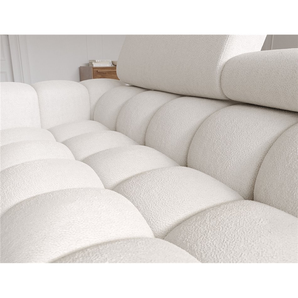 Corner sofa Elferlo R, sleeping function, Amore 01, boucle, white, H93x285x181cm