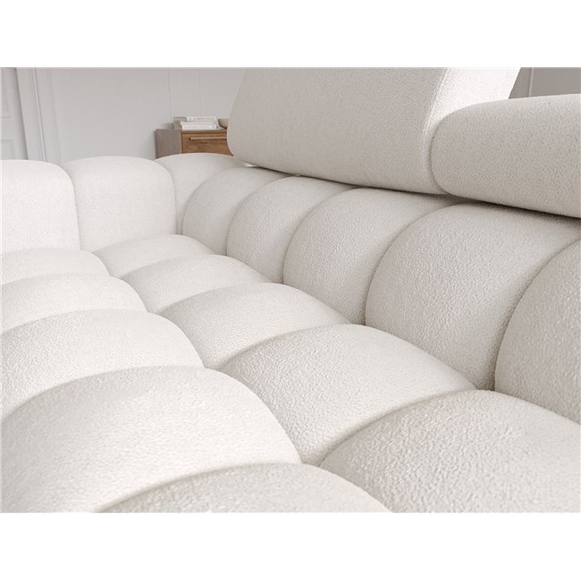 Corner sofa Elferlo R, sleeping function, Amore 01, boucle, white, H93x285x181cm
