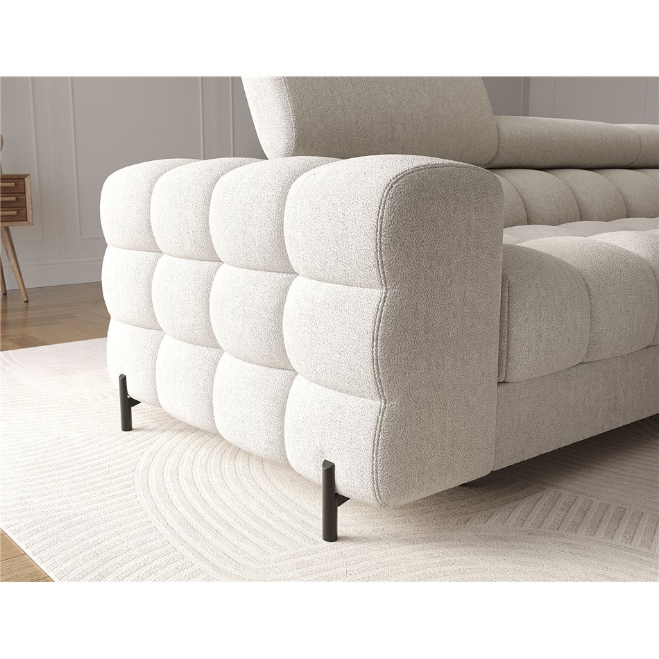 Corner sofa Elferlo R, sleeping function, Amore 01, boucle, white, H93x285x181cm