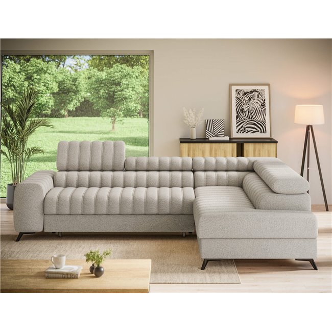 Corner sofa Elkanedo R, sleeping function, Royal 18, boucle, beige, H86x269x204cm
