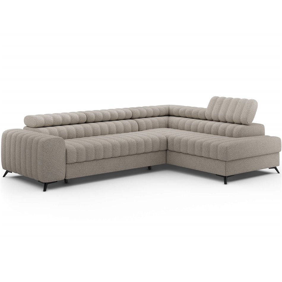 Corner sofa Elkanedo R, sleeping function, Royal 18, boucle, beige, H86x269x204cm