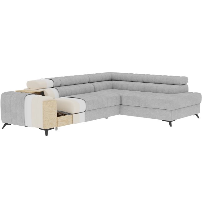 Corner sofa Elkanedo R, sleeping function, Royal 18, boucle, beige, H86x269x204cm