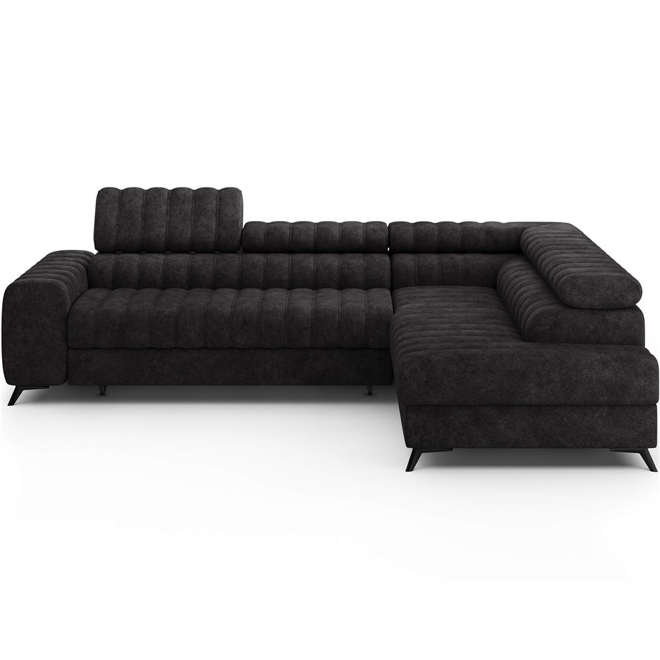 Corner sofa Elkanedo R, sleeping function, Aura 06, velvet, black, H86x269x204cm
