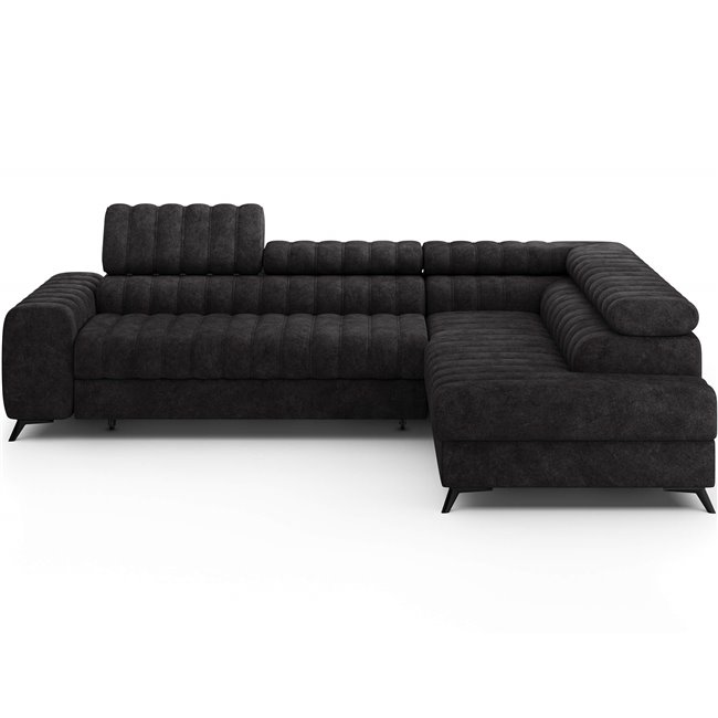 Corner sofa Elkanedo R, sleeping function, Aura 06, velvet, black, H86x269x204cm