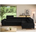 Corner sofa Elkanedo R, sleeping function, Aura 06, velvet, black, H86x269x204cm