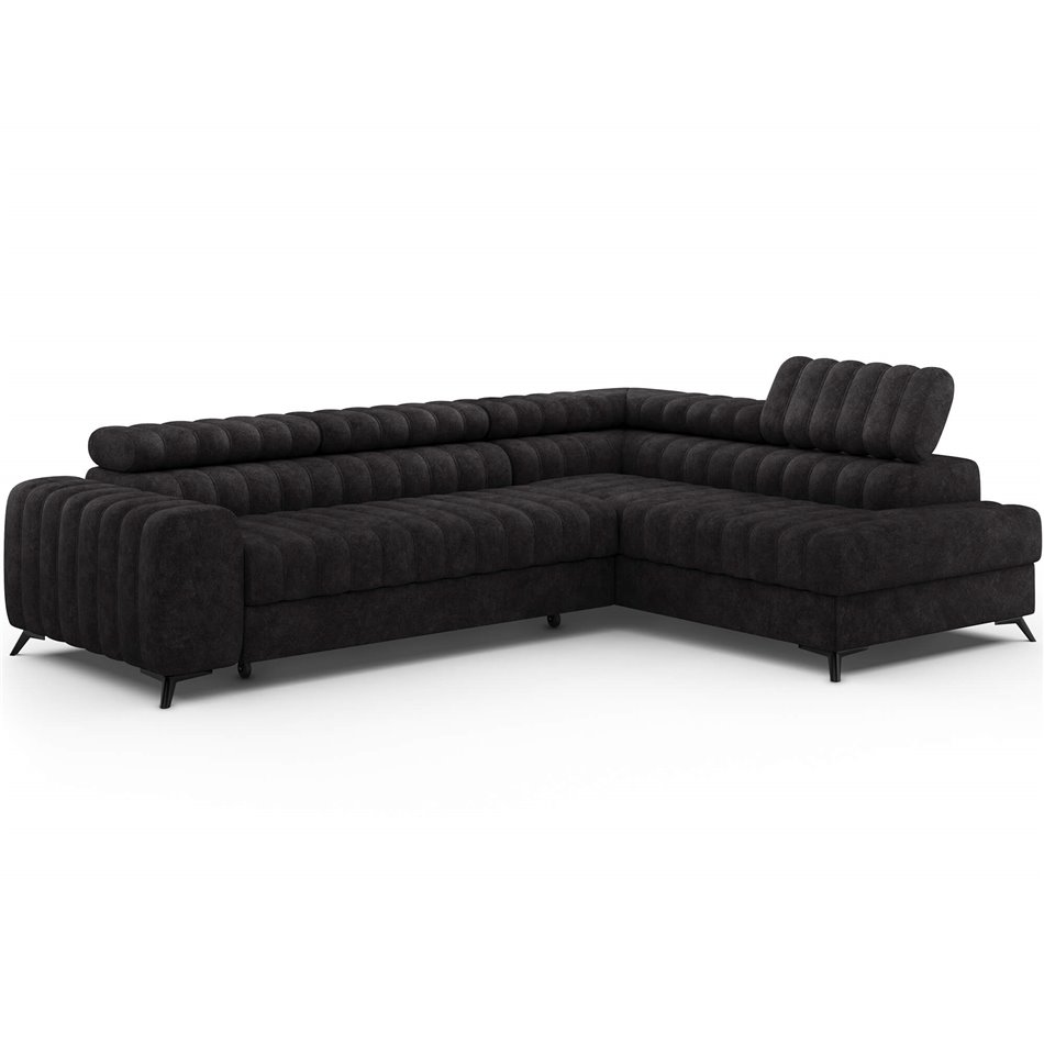 Corner sofa Elkanedo R, sleeping function, Aura 06, velvet, black, H86x269x204cm