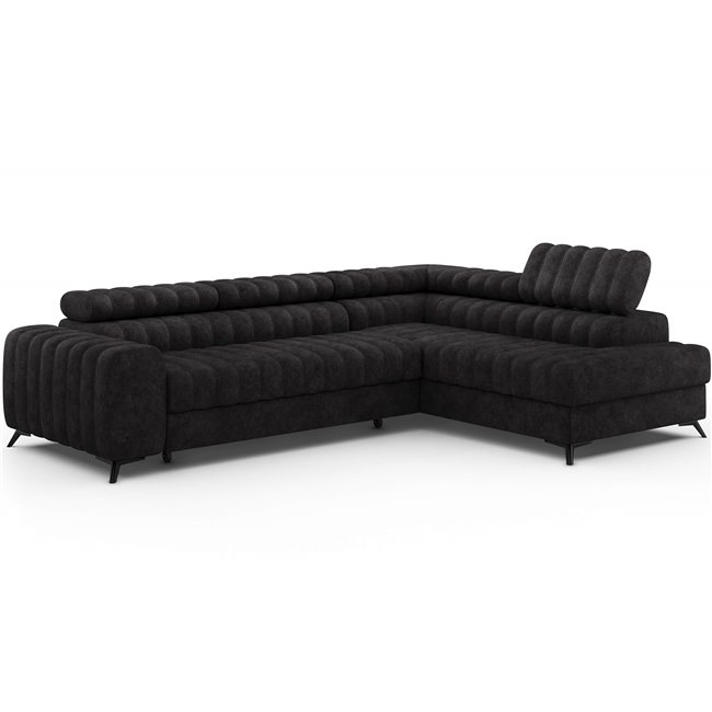 Corner sofa Elkanedo R, sleeping function, Aura 06, velvet, black, H86x269x204cm