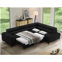 Corner sofa Elkanedo R, sleeping function, Aura 06, velvet, black, H86x269x204cm