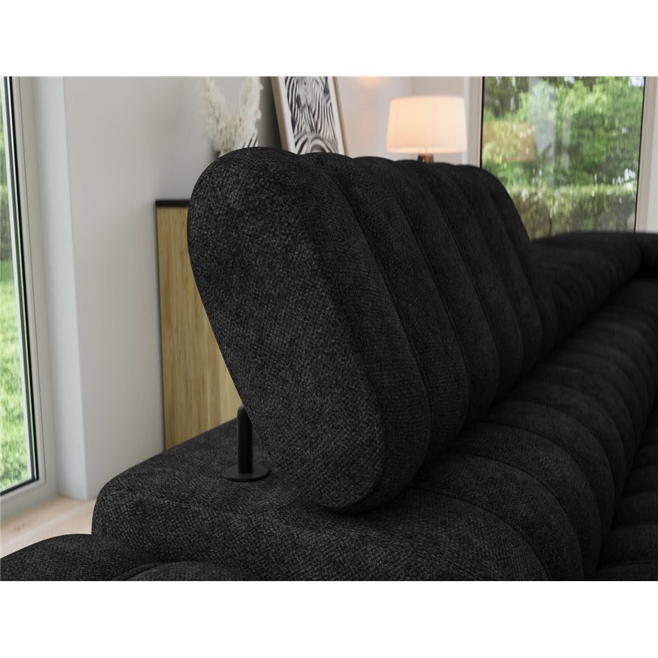 Corner sofa Elkanedo R, sleeping function, Aura 06, velvet, black, H86x269x204cm
