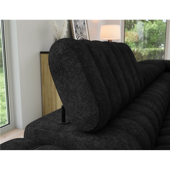 Corner sofa Elkanedo R, sleeping function, Aura 06, velvet, black, H86x269x204cm
