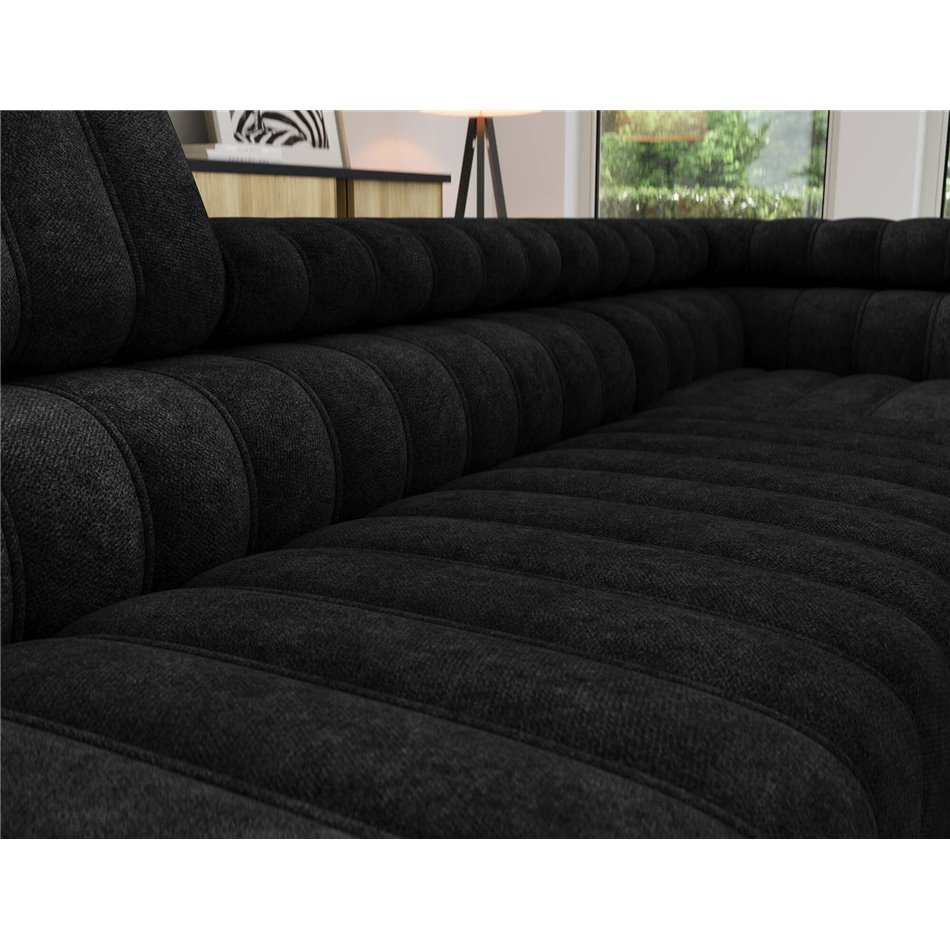 Corner sofa Elkanedo R, sleeping function, Aura 06, velvet, black, H86x269x204cm