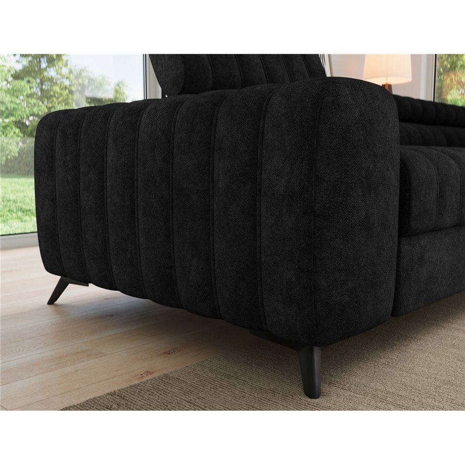 Corner sofa Elkanedo R, sleeping function, Aura 06, velvet, black, H86x269x204cm