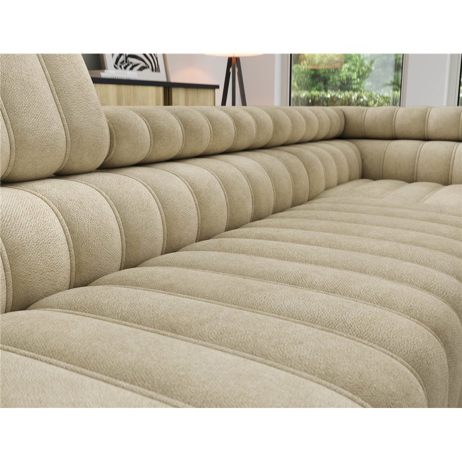 Corner sofa Elkanedo R, sleeping function, Aura 18, velvet, beige, H86x269x204cm