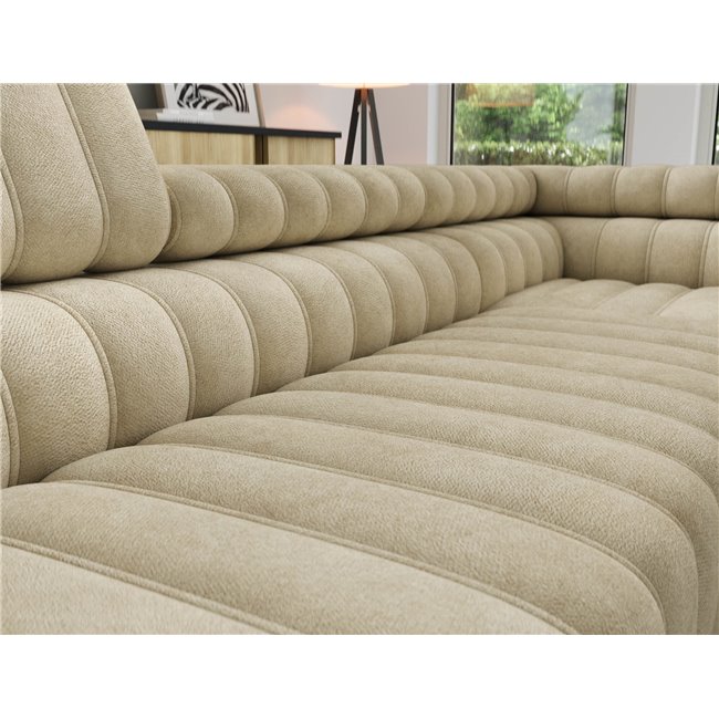 Corner sofa Elkanedo R, sleeping function, Aura 18, velvet, beige, H86x269x204cm